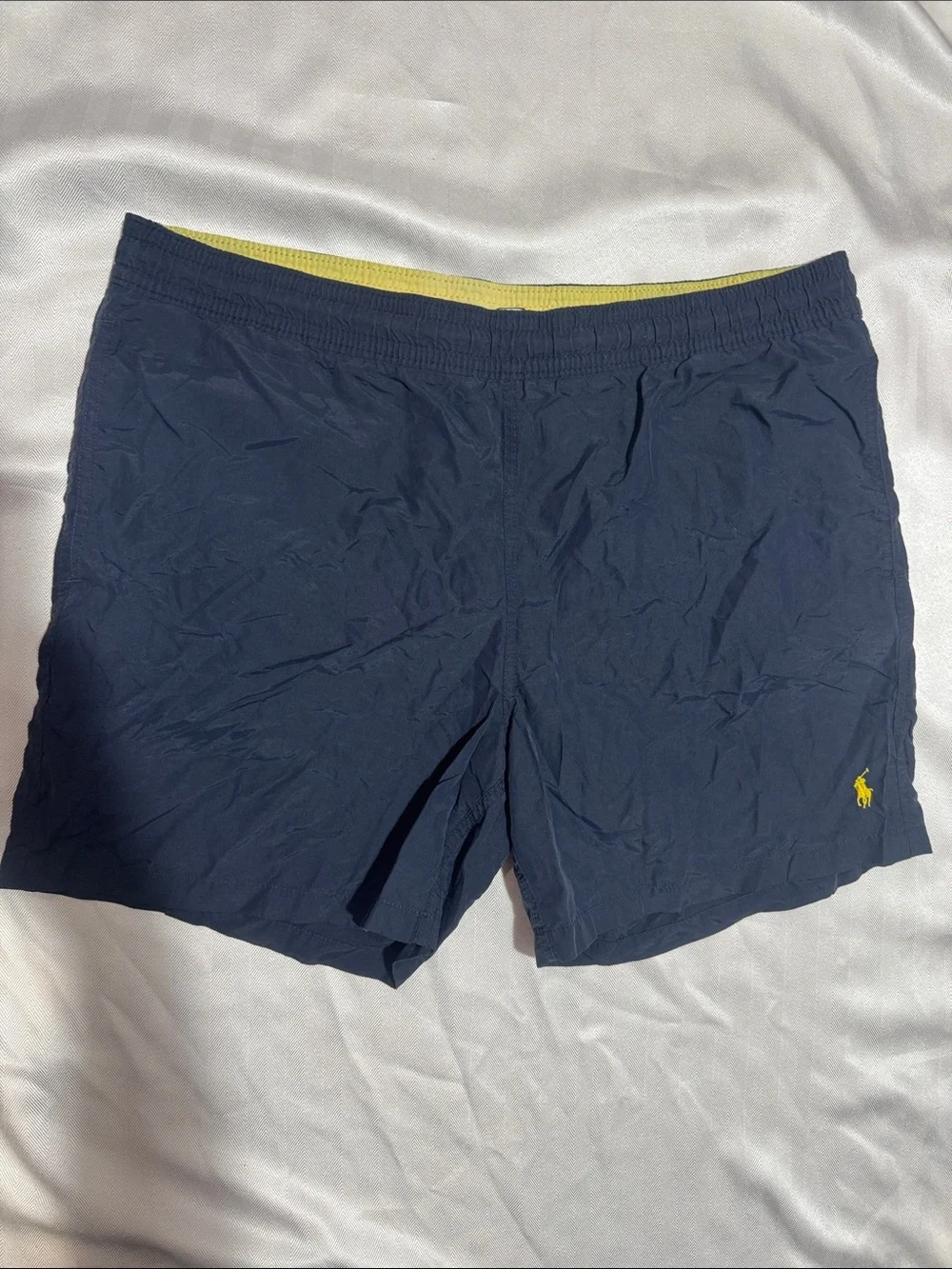 Polo by Ralph Lauren Navy Swim Trunks with Yellow Logo and Liner